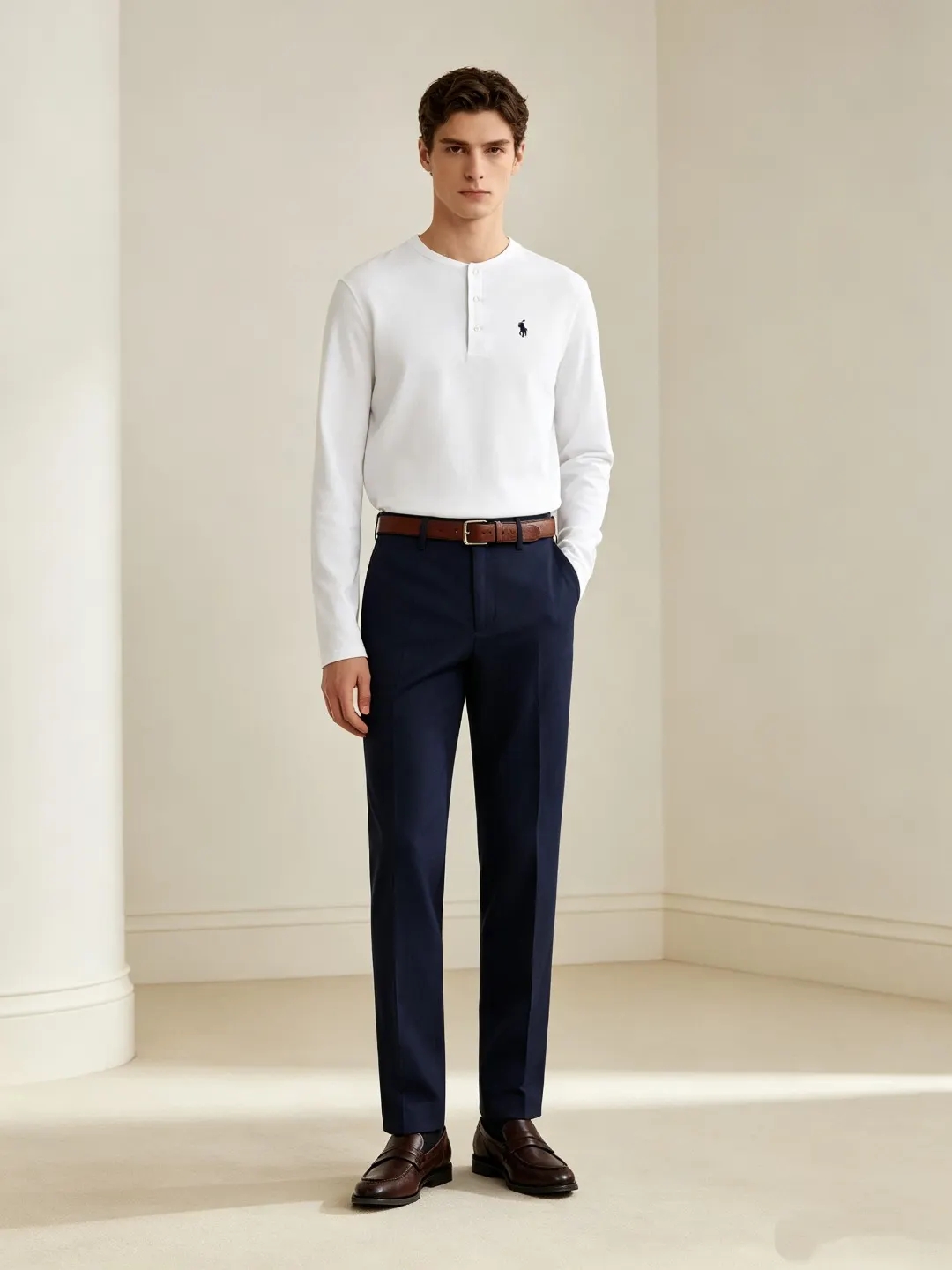 Long-Sleeved Cotton Henley Polo Shirt D17022722 — view 38