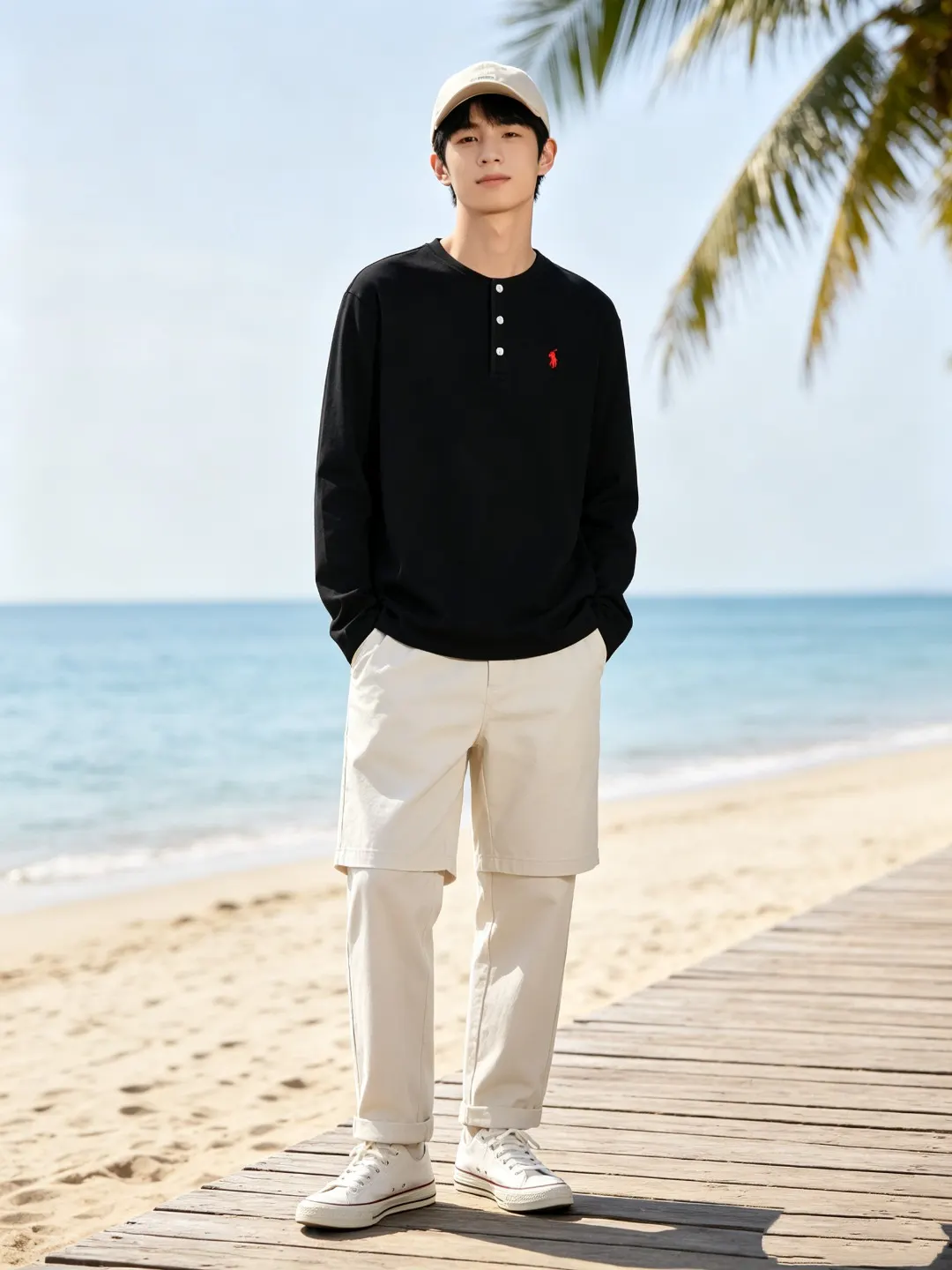 Long-Sleeved Cotton Henley Polo Shirt D17022722 — view 39