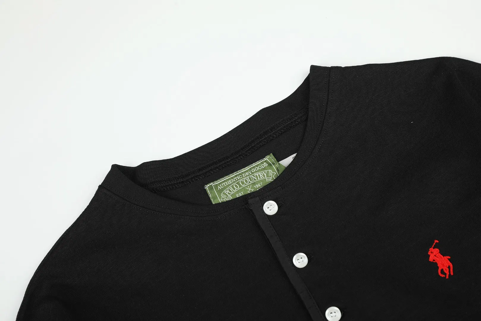 Embroidered Logo Cotton Slub Henley Top D17022724 — view 3