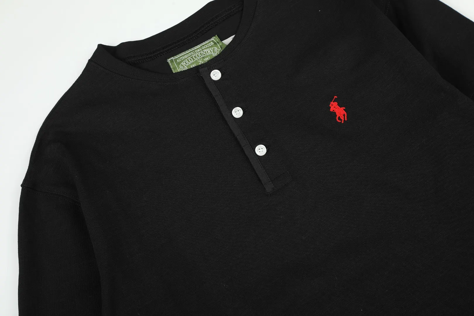 Embroidered Logo Cotton Slub Henley Top D17022724 — view 4