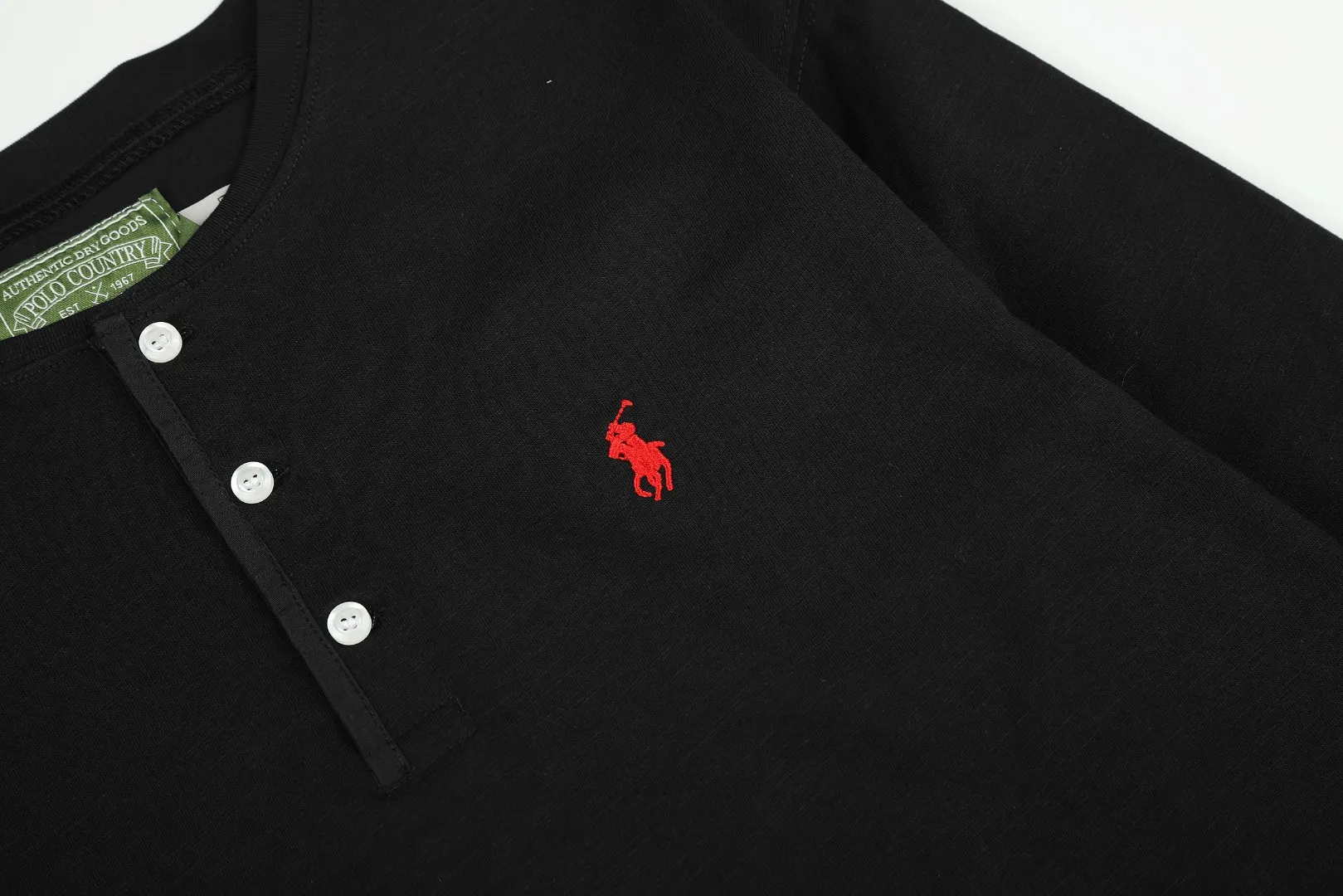Embroidered Logo Cotton Slub Henley Top D17022724 — view 5