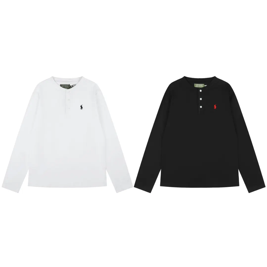Embroidered Logo Cotton Slub Henley Top D17022724 — view 10