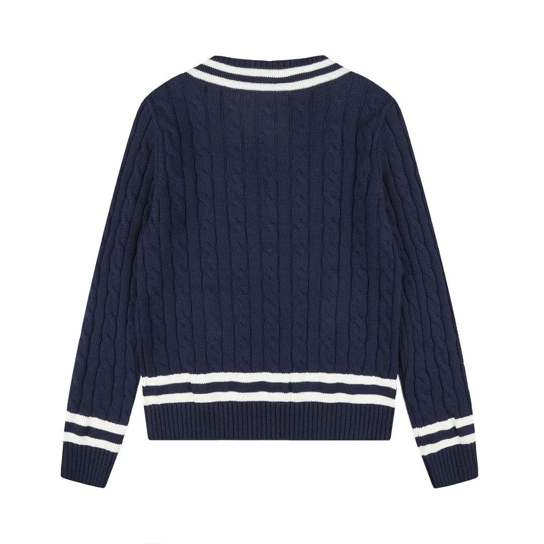 Cricket-Style Cable-Knit V-Neck Sweater D17522951 — view 2