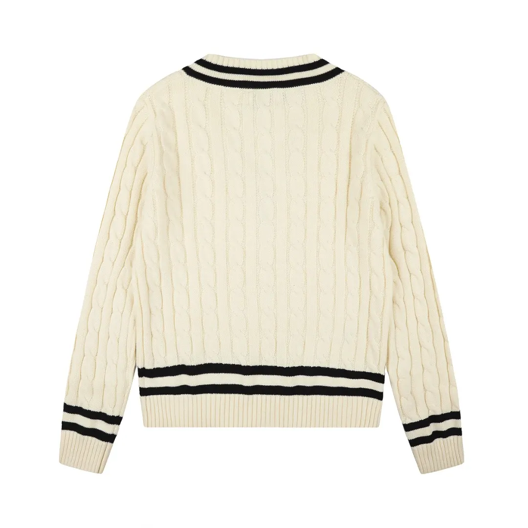 Striped V-Neck Cable-Knit Sweater D17522953 — view 2