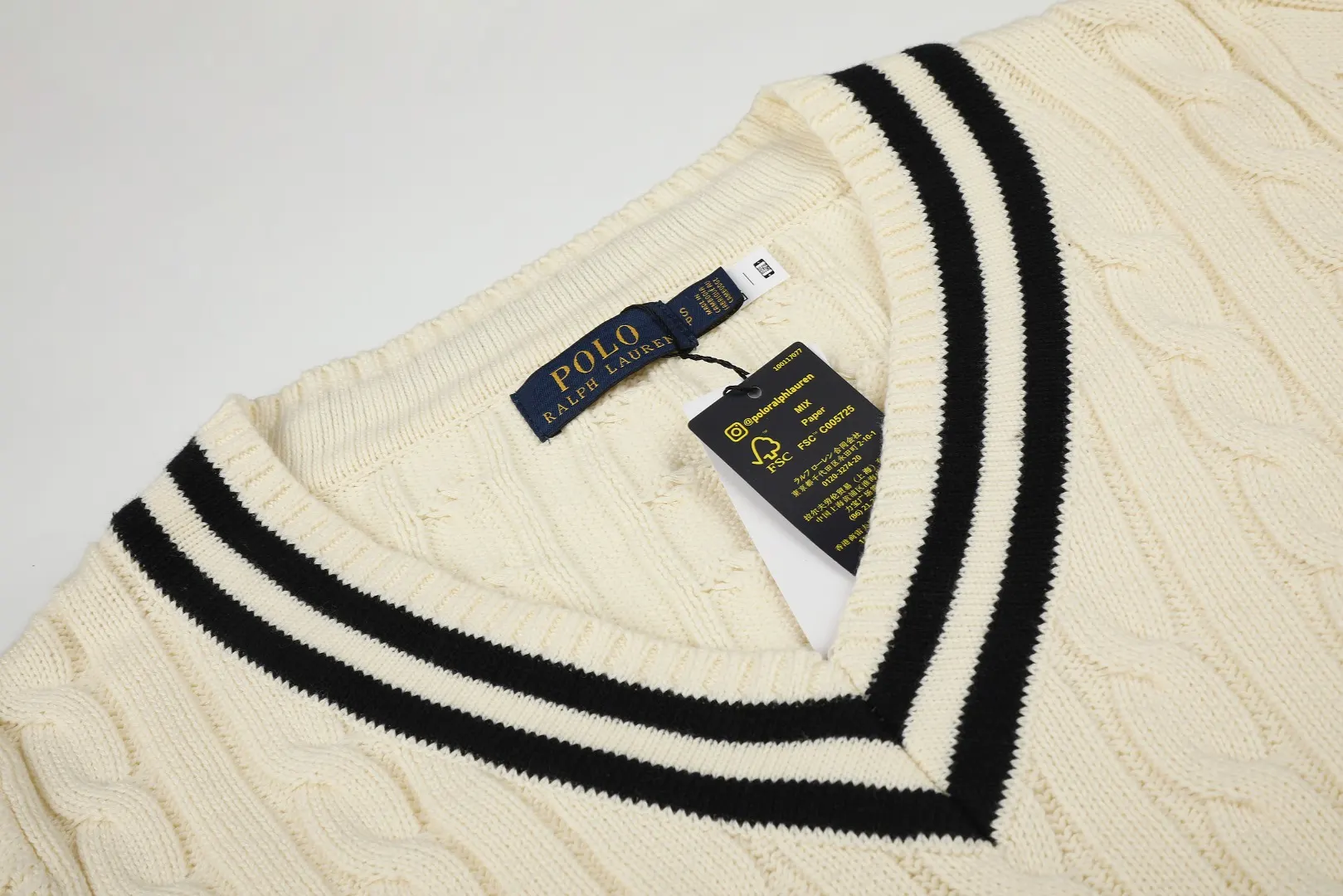 Striped V-Neck Cable-Knit Sweater D17522953 — view 3