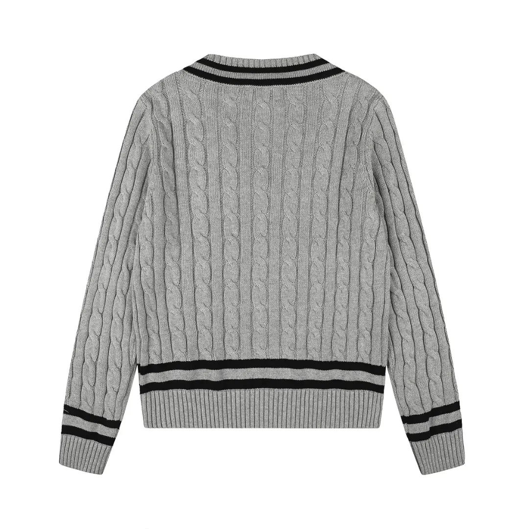 Striped V-Neck Cable-Knit Sweater D17522952 — view 2