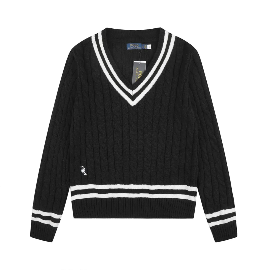 Cricket Stripe Cable-Knit V-Neck Sweater D17522954