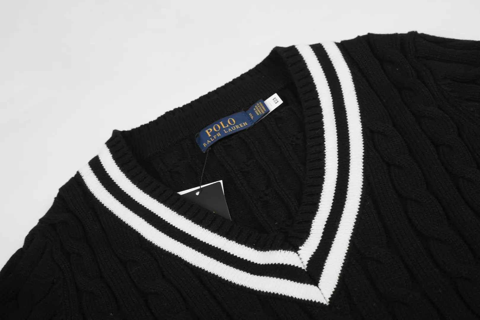 Cricket Stripe Cable-Knit V-Neck Sweater D17522954 — view 3