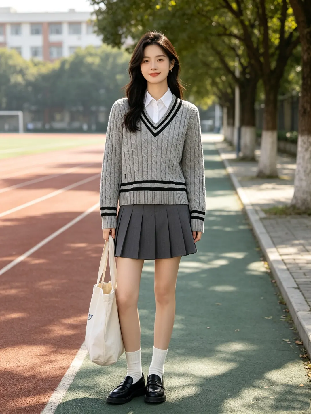 Striped V-Neck Cable-Knit Sweater D17522950 — view 3