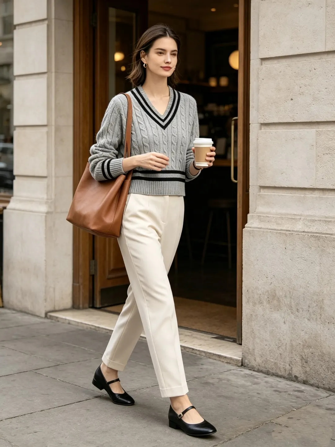 Striped V-Neck Cable-Knit Sweater D17522950 — view 11
