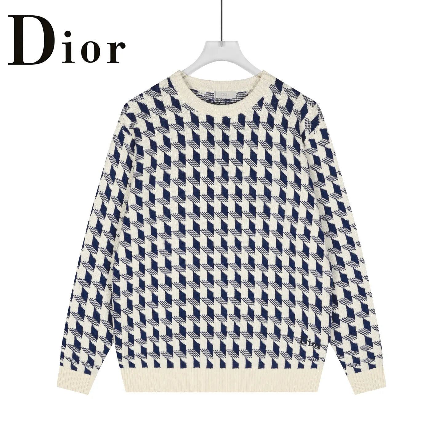Houndstooth Jacquard Wool Crew-Neck Sweater D21021101