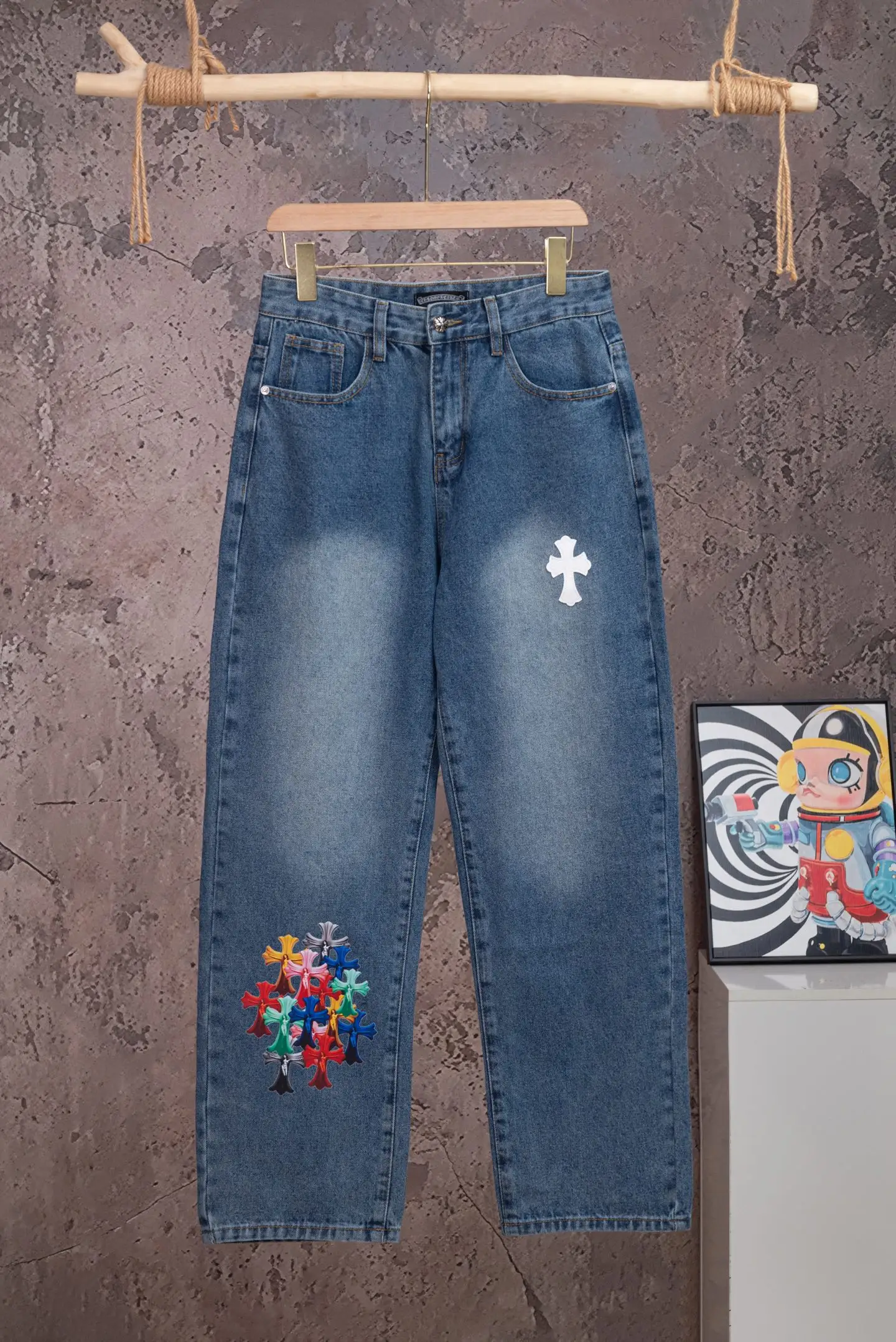 Chrome Hearts Multi-Color Cross Print Straight-Leg Jeans D18021071