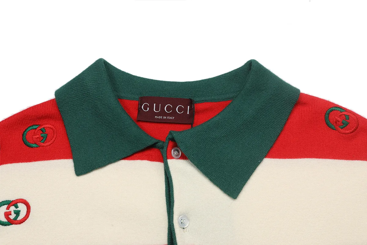 Striped Knit Polo Sweater with Interlocking G Embroidery D18521093 — view 3