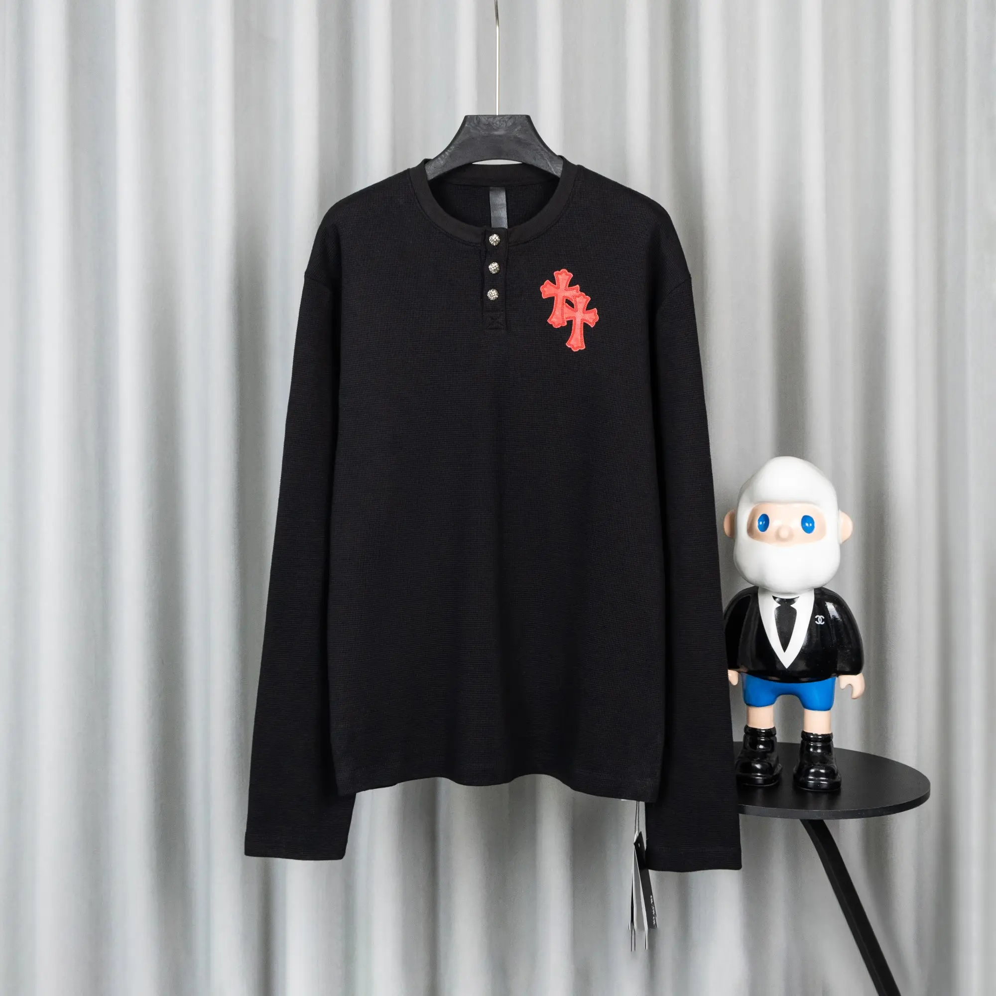 Chrome Hearts Waffle-Knit Henley Long-Sleeve Top D20021045