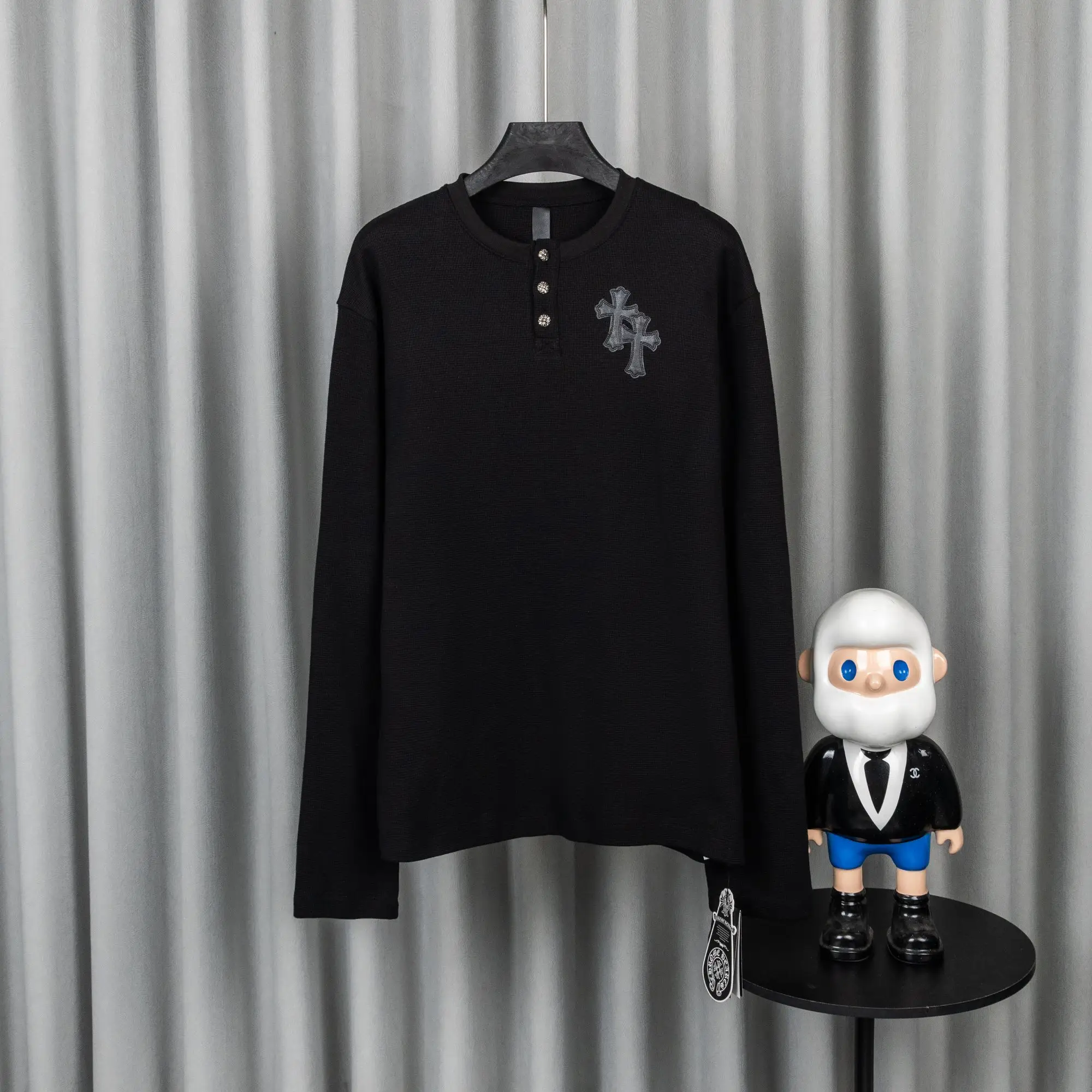 Chrome Hearts Waffle-Knit Henley Long-Sleeve Top D20021049