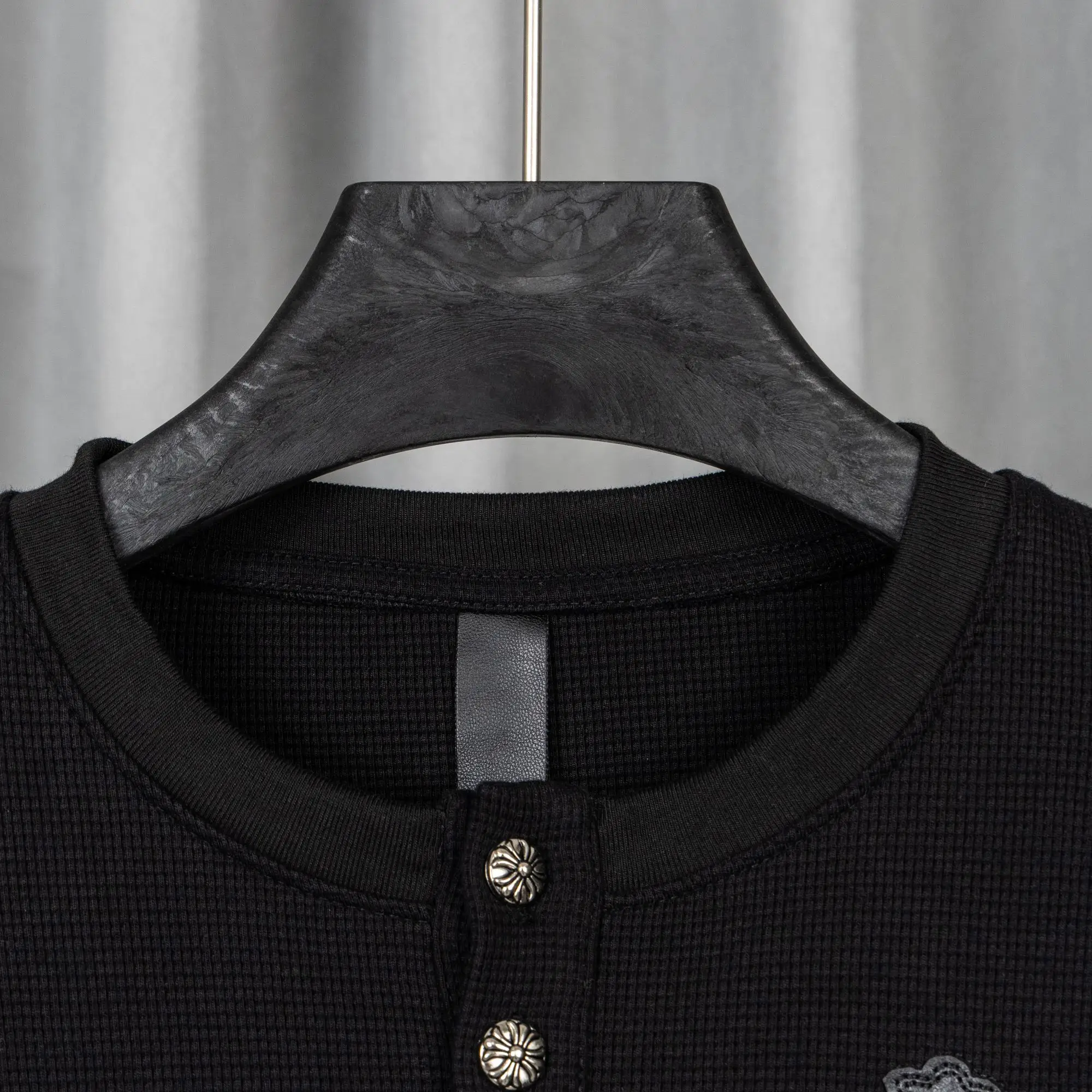 Chrome Hearts Waffle-Knit Henley Long-Sleeve Top D20021049 — view 4