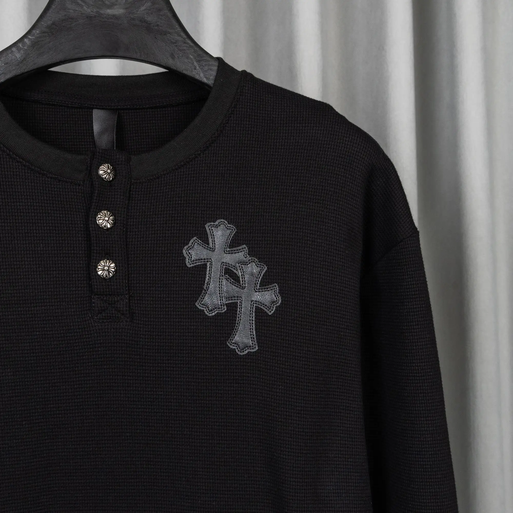 Chrome Hearts Waffle-Knit Henley Long-Sleeve Top D20021049 — view 5