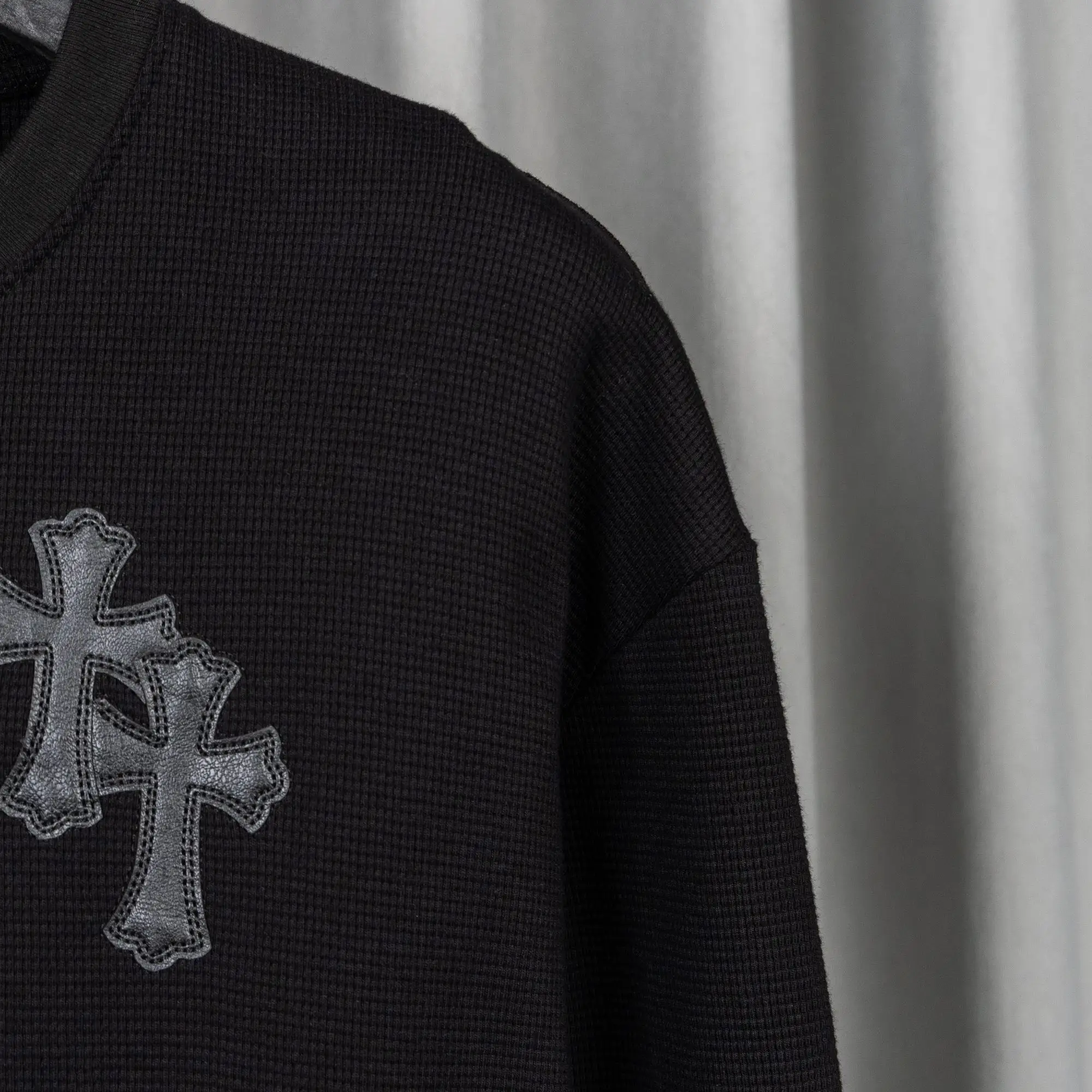 Chrome Hearts Waffle-Knit Henley Long-Sleeve Top D20021049 — view 6