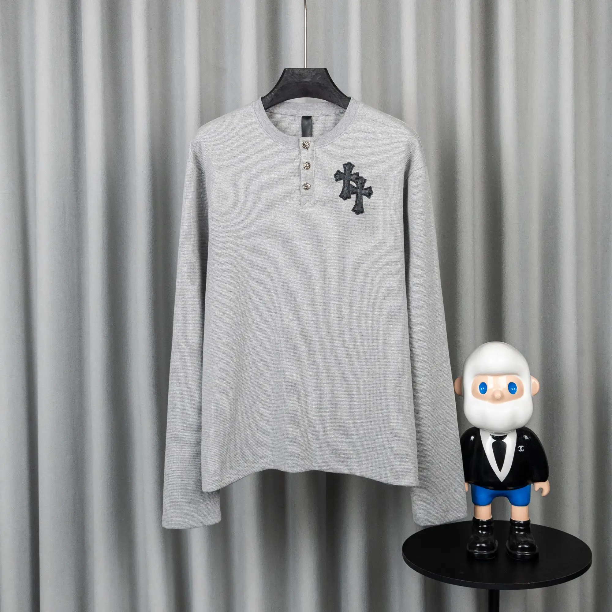 Chrome Hearts Waffle-Knit Henley Long Sleeve Top D20021050