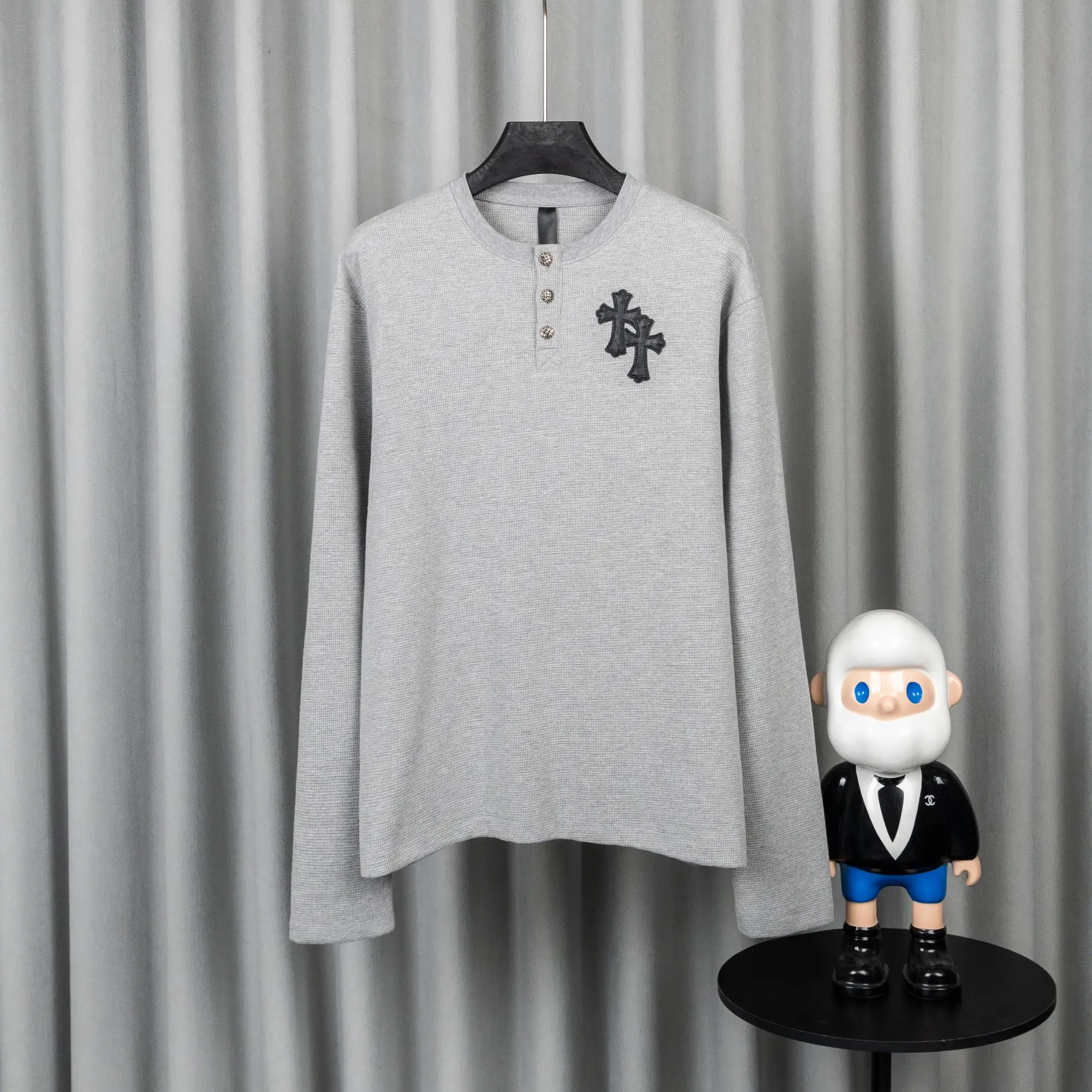 Chrome Hearts Waffle-Knit Henley Long Sleeve Top D20021050