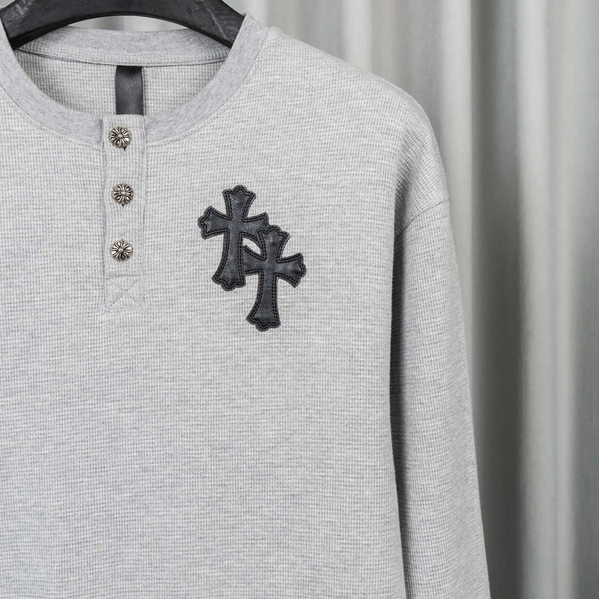 Chrome Hearts Waffle-Knit Henley Long Sleeve Top D20021050 — view 7