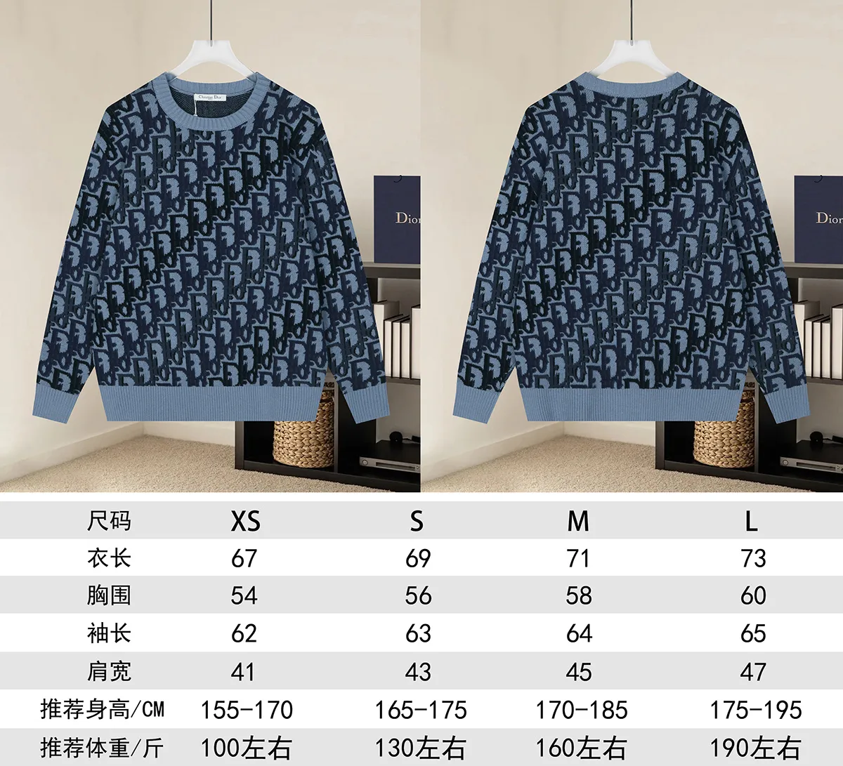 Oblique Jacquard Crew-Neck Sweater D20021094 — view 9