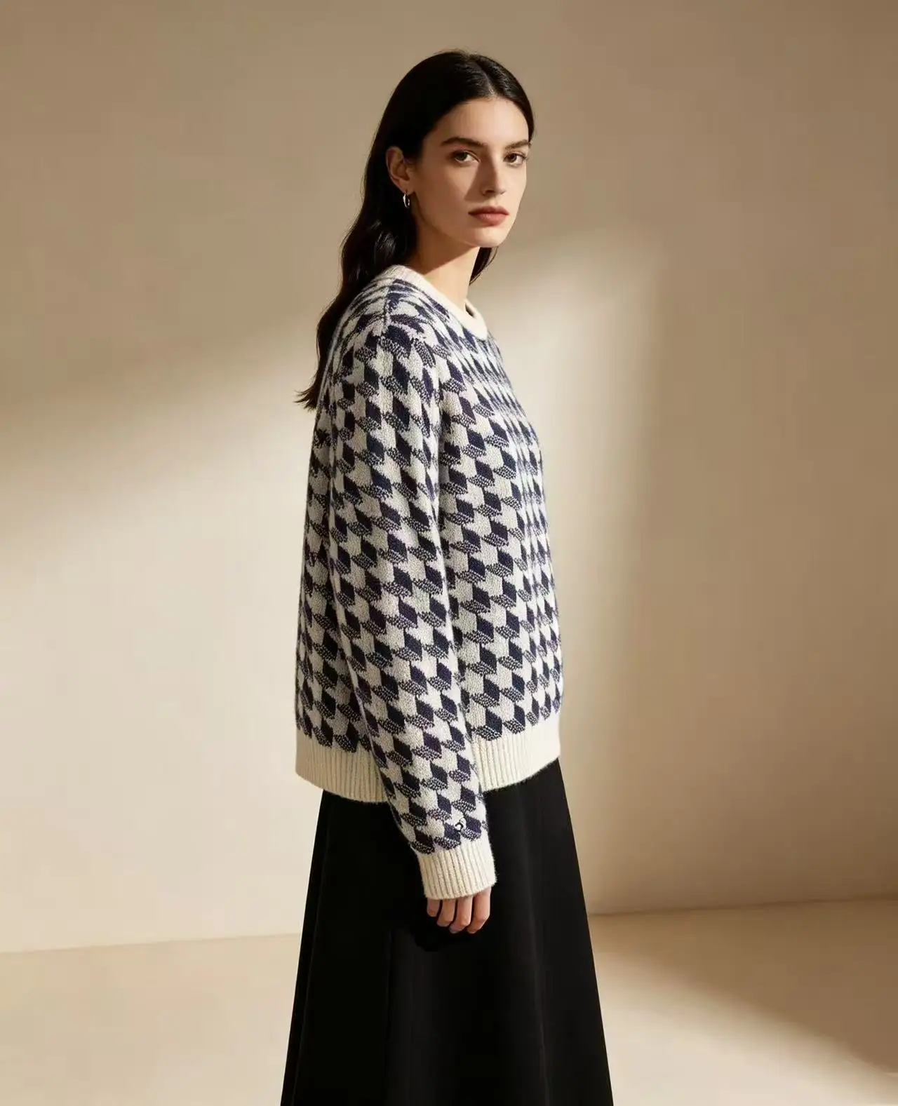 Houndstooth Jacquard Wool Crew-Neck Sweater D21021099 — view 6