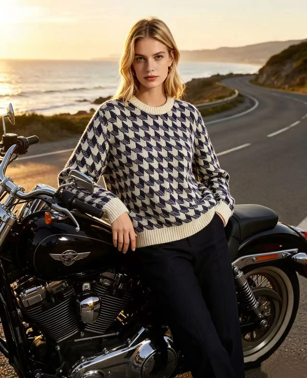 Houndstooth Jacquard Wool Crew-Neck Sweater D21021099 — view 7