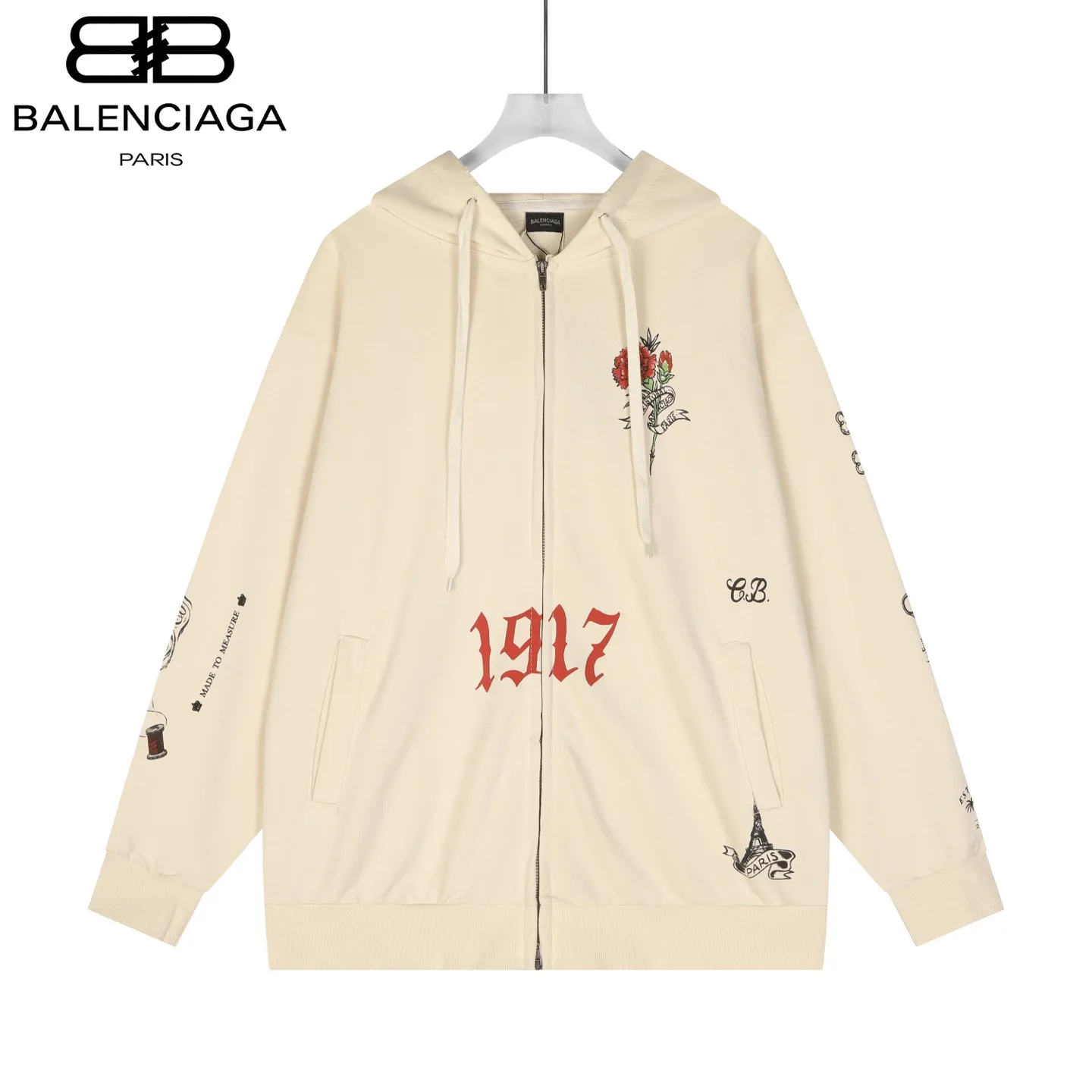 Tattoo 1917 Oversized Zip-Up Hoodie D22521106