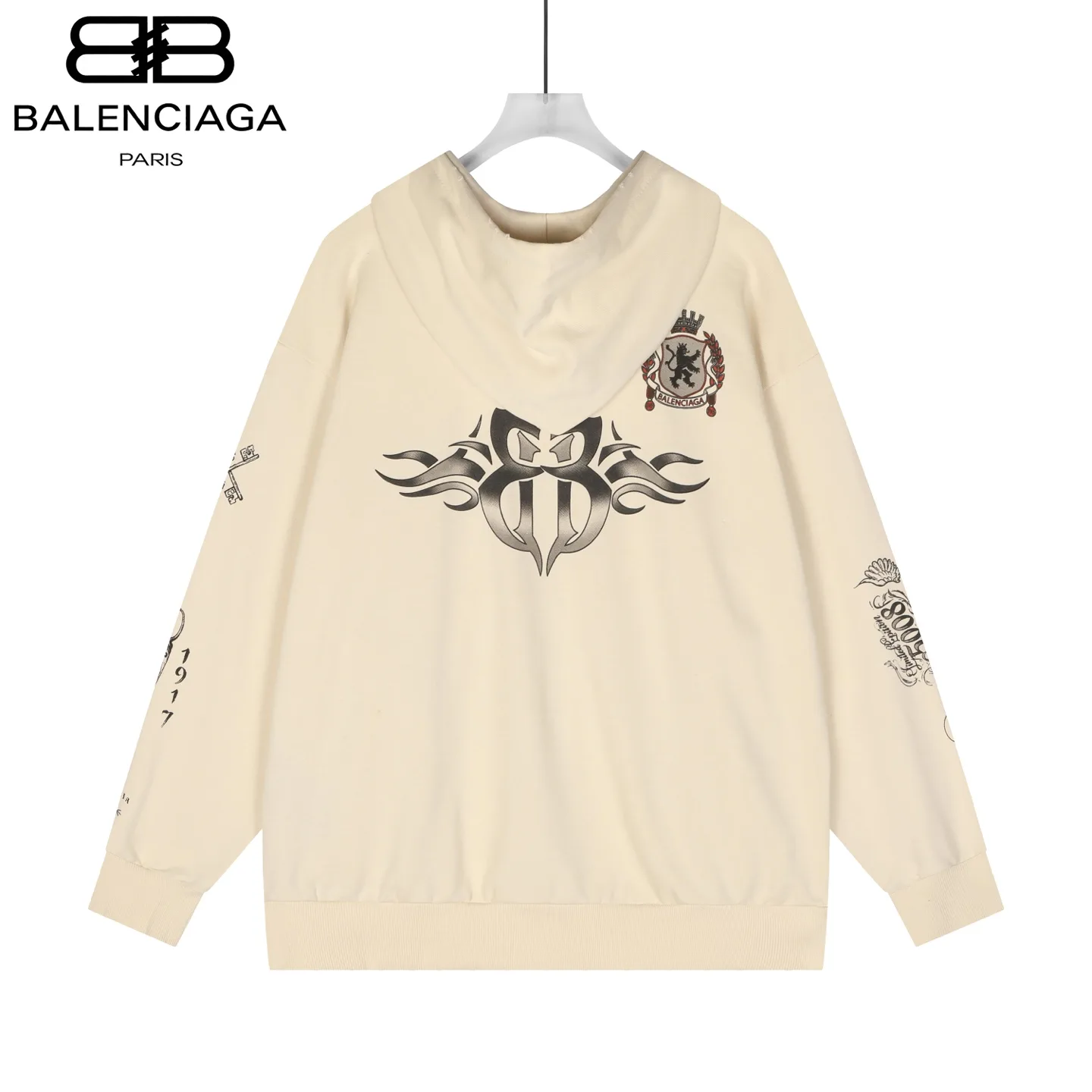 Tattoo Print Oversized Zip-Up Hoodie D22521105 — view 13
