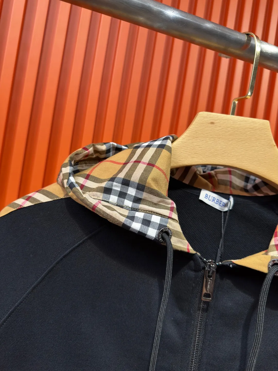 Vintage Check Panel Cotton Blend Zip Hoodie D23521019 — view 8