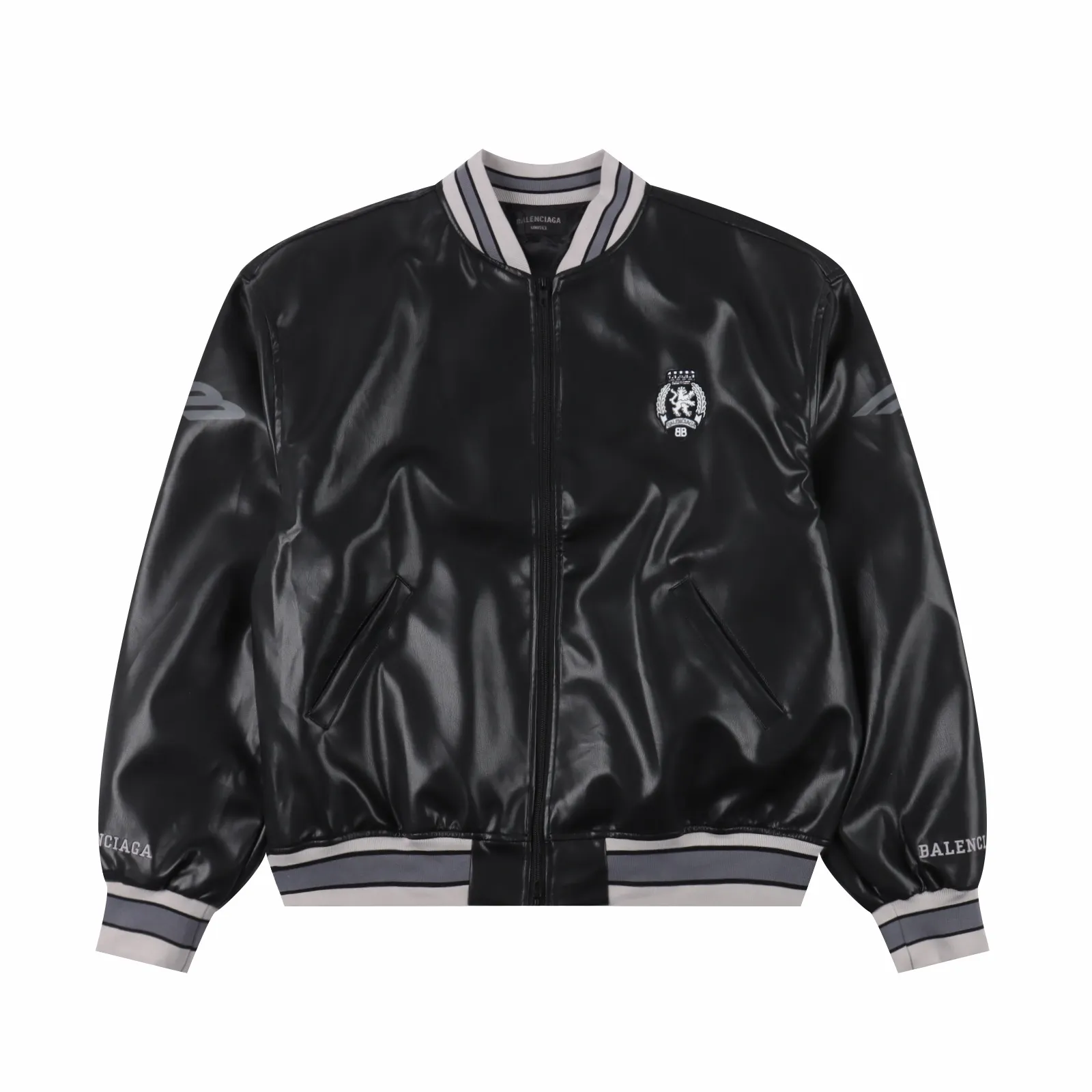 Embroidered Faux Leather Bomber Jacket D24021091