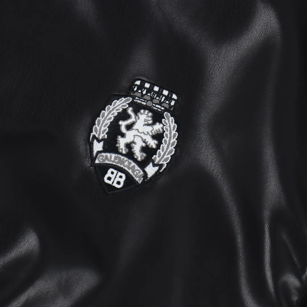 Embroidered Faux Leather Bomber Jacket D24021091 — view 3