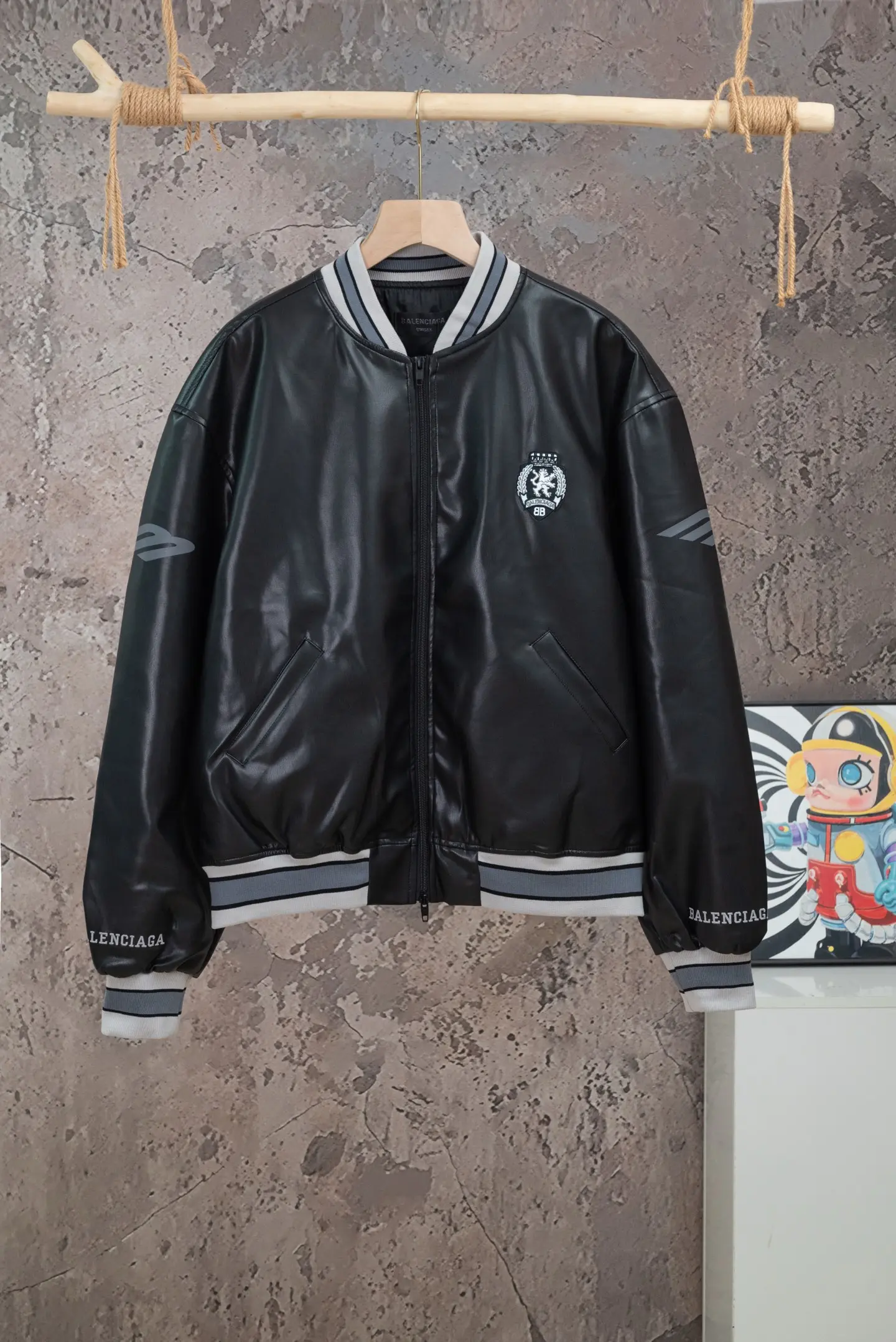 Embroidered Faux Leather Bomber Jacket D24021092