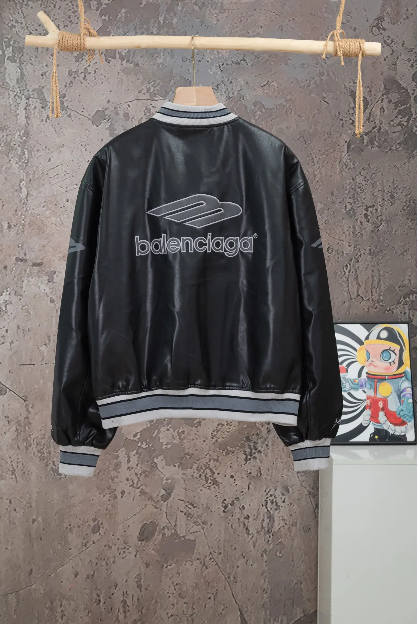 Embroidered Faux Leather Bomber Jacket D24021092 — view 2