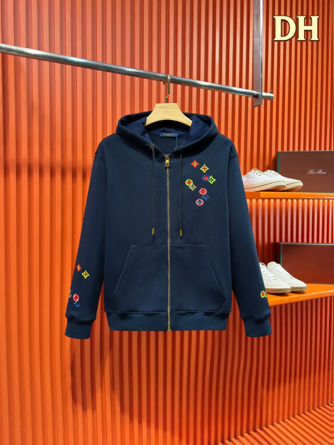 Embroidered Monogram Zip-Up Hoodie D24521021