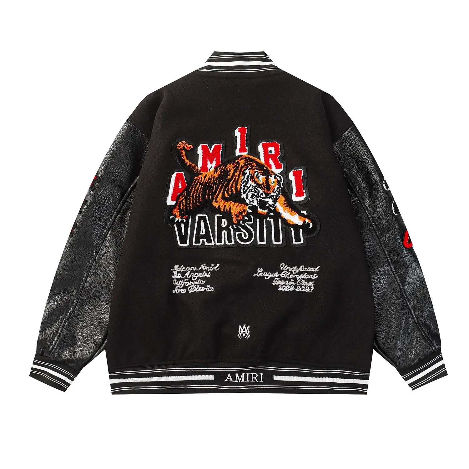 Tiger Embroidered Leather-Sleeved Varsity Jacket D24523475 — view 9