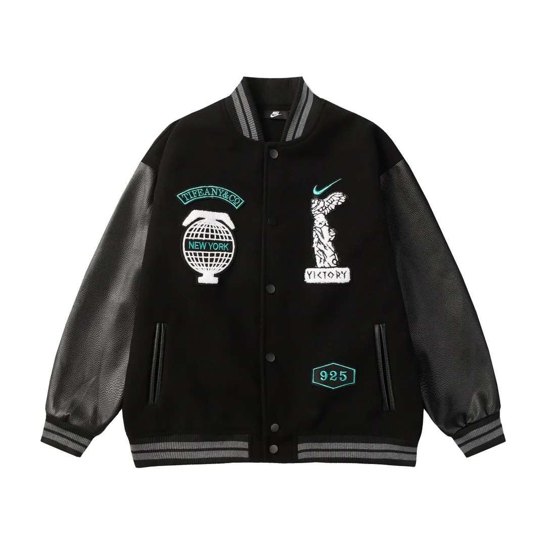 Embroidered Patch Leather-Sleeve Varsity Jacket D24523472