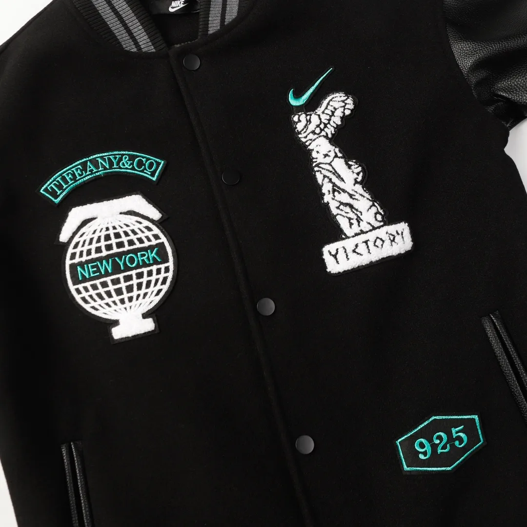 Embroidered Patch Leather-Sleeve Varsity Jacket D24523472 — view 3