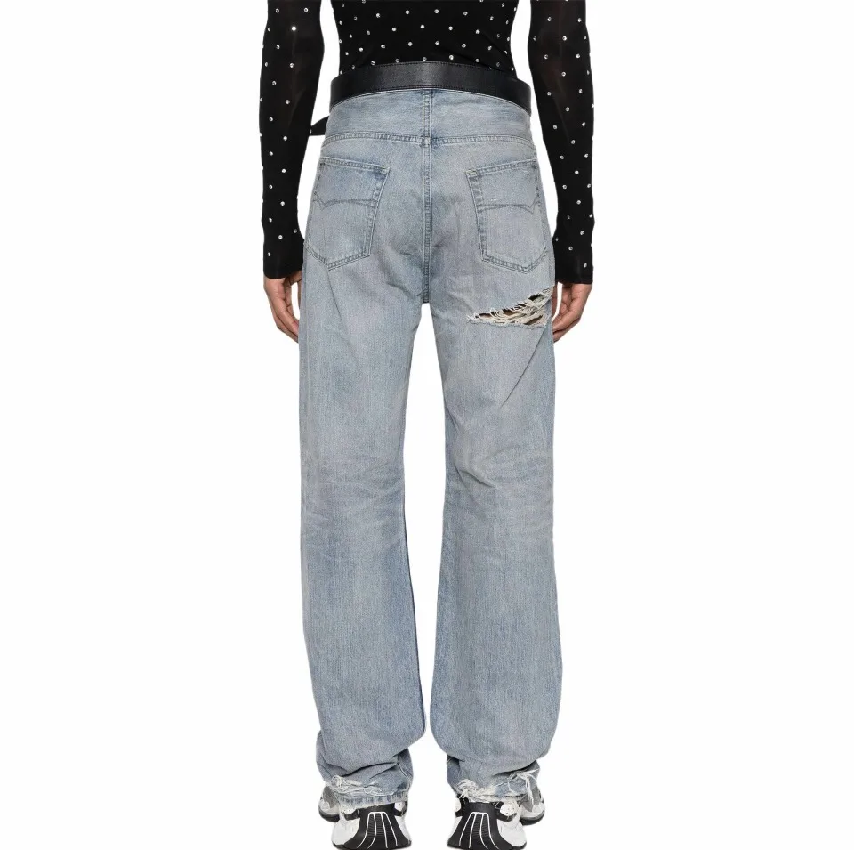 Distressed Straight-Leg Jeans with Integrated Belt D27019914 — view 3