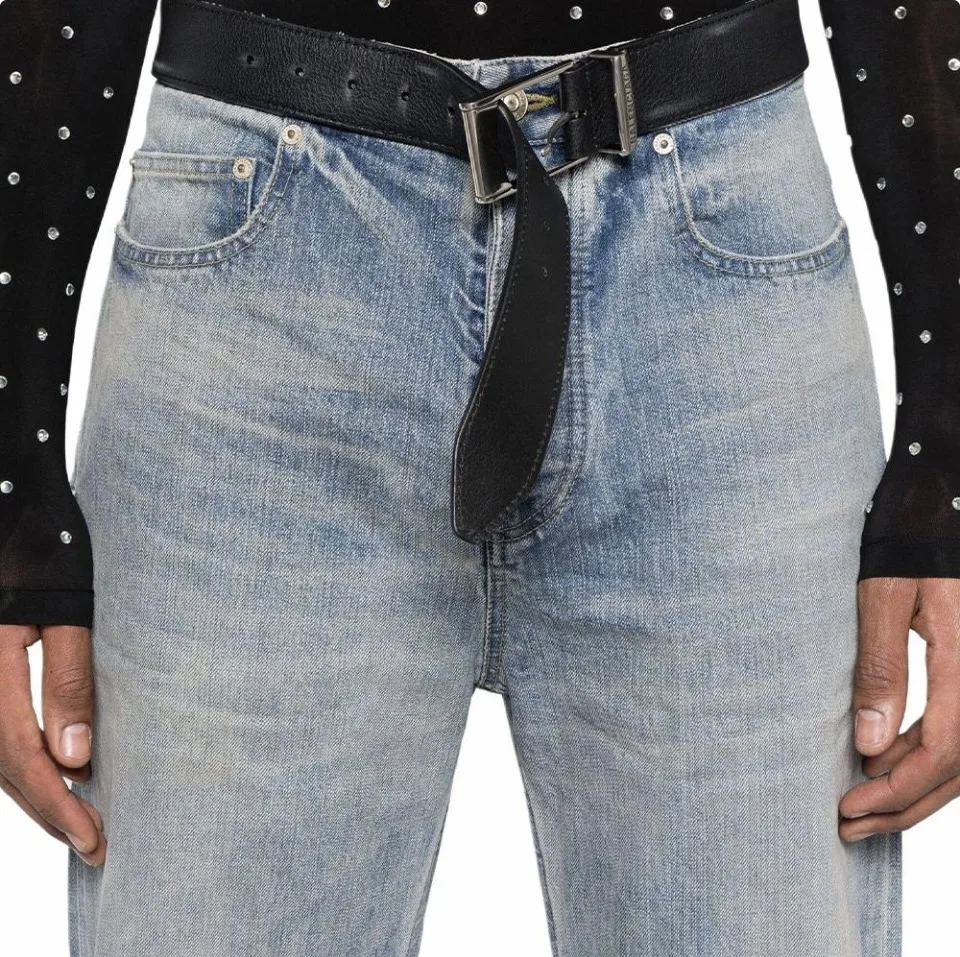 Distressed Straight-Leg Jeans with Integrated Belt D27019914 — view 4