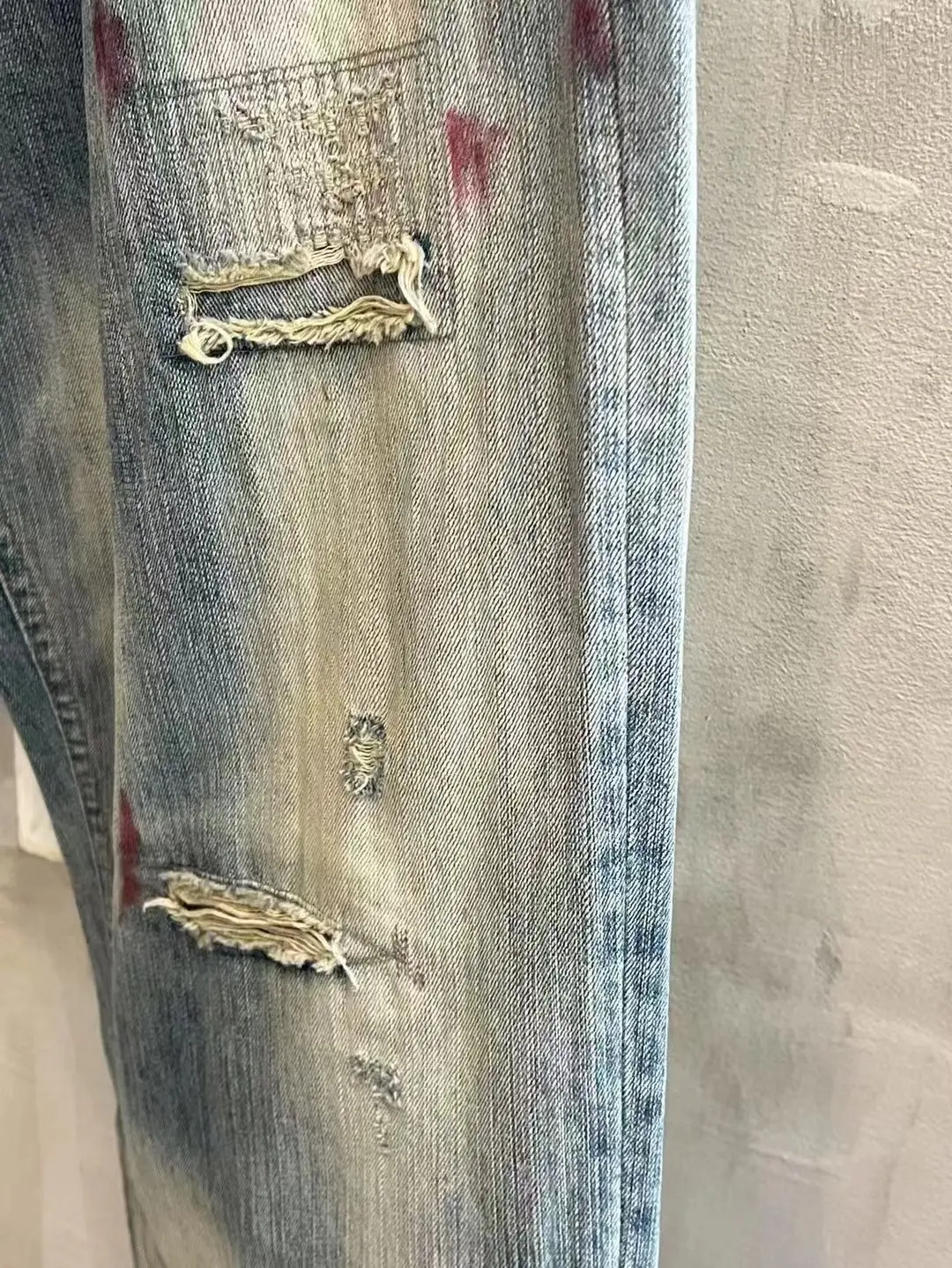 ANCELLM Distressed Patchwork Tapered Jeans D19521876 — view 3