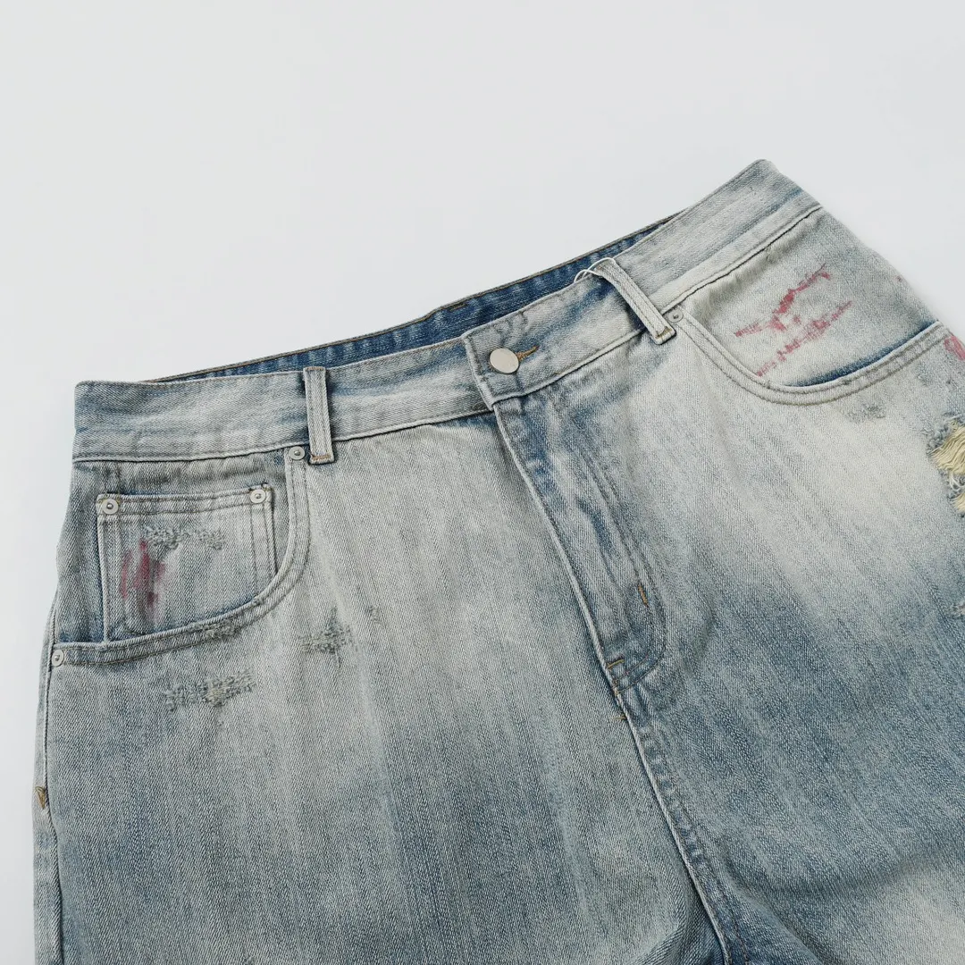 ANCELLM Distressed Patchwork Tapered Jeans D19521876 — view 12