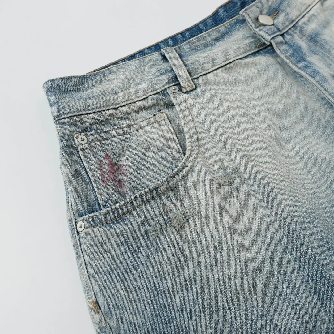 ANCELLM Distressed Patchwork Tapered Jeans D19521876 — view 14