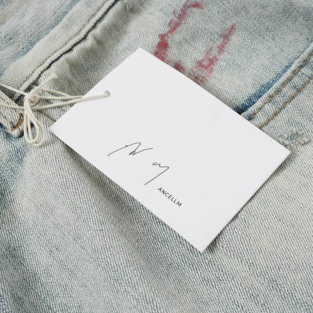 ANCELLM Distressed Patchwork Tapered Jeans D19521876 — view 15