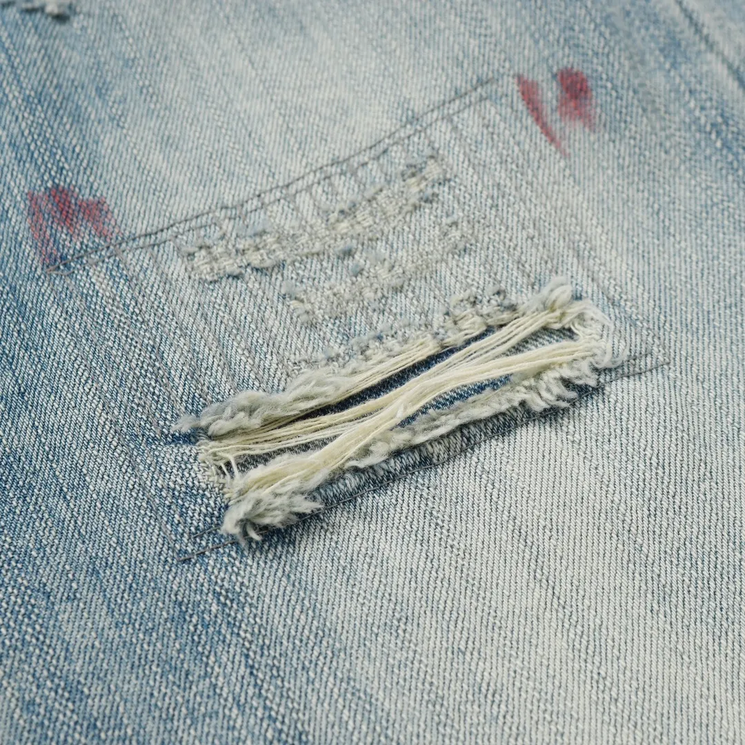 ANCELLM Distressed Patchwork Tapered Jeans D19521876 — view 17