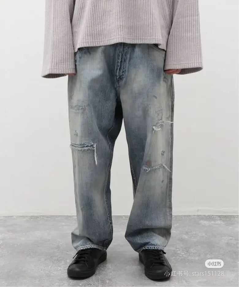 ANCELLM Distressed Patchwork Tapered Jeans D19521876 — view 23
