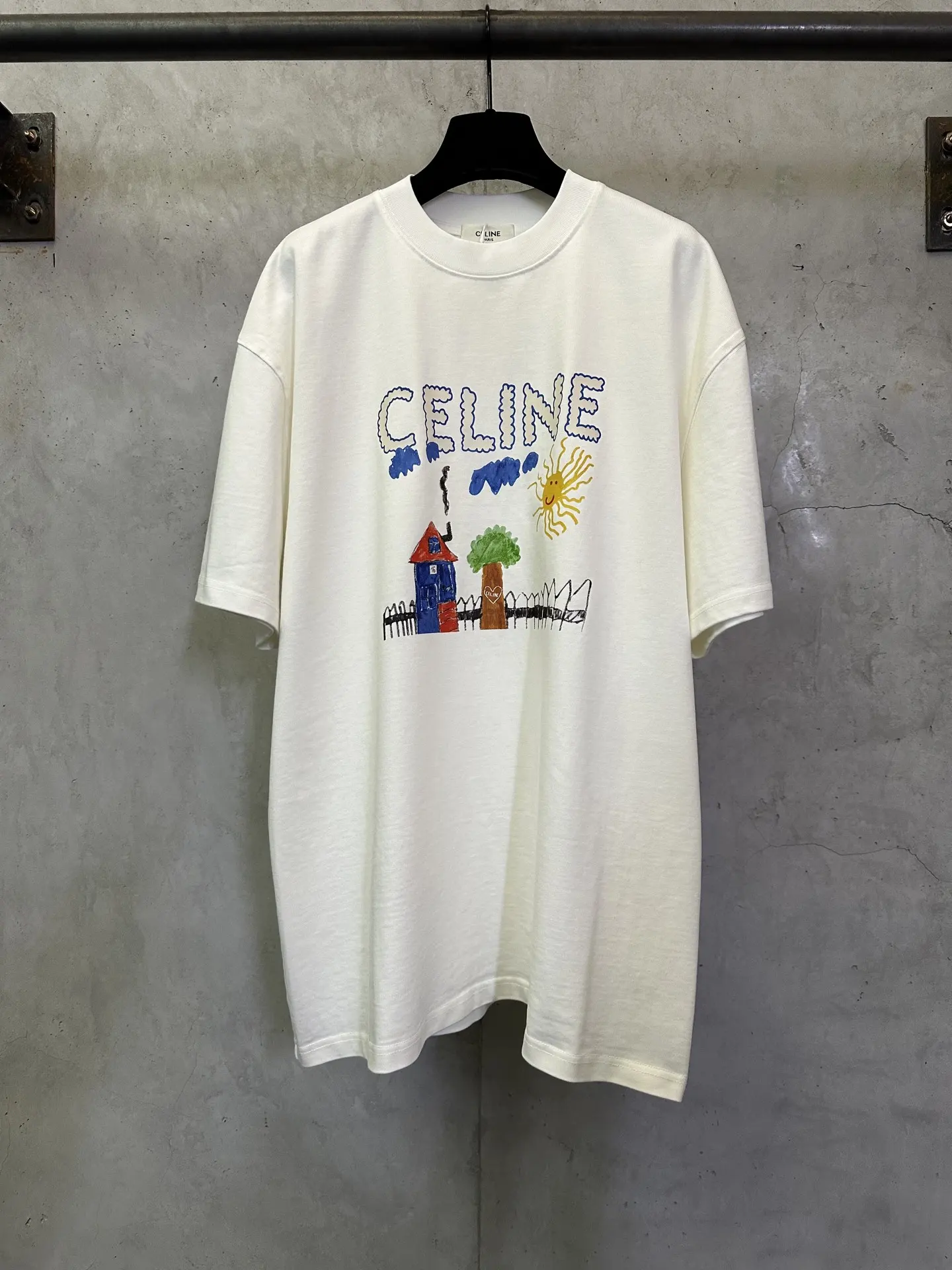 Celine Drawing Print Heavyweight Cotton T-Shirt D22012762