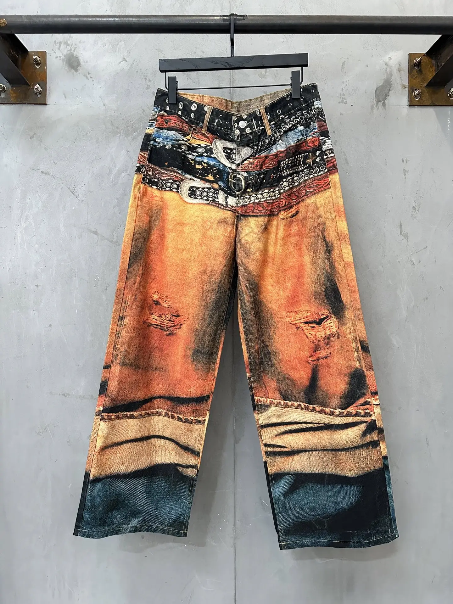 Trompe L'oeil Print Wide-Leg Jeans D31023524