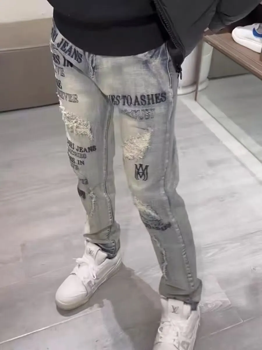 Distressed Graphic Print Slim-Fit Jeans D14523128 — view 10